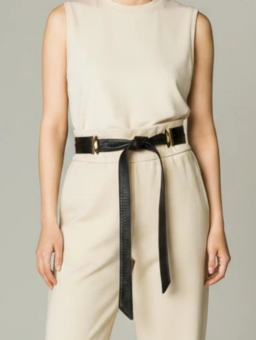 Vintage Black Leather Belt with Gold Hardware